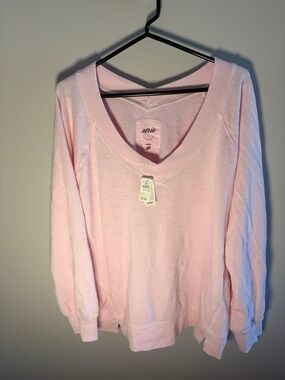aerie Pastel Pink V-Neck Pullover Sweatshirt